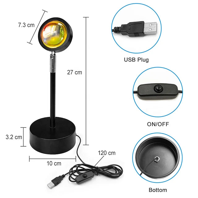 Colorful Projector Night Lights Bedroom Living Room Rainbow Rgb Led Sunset Projection