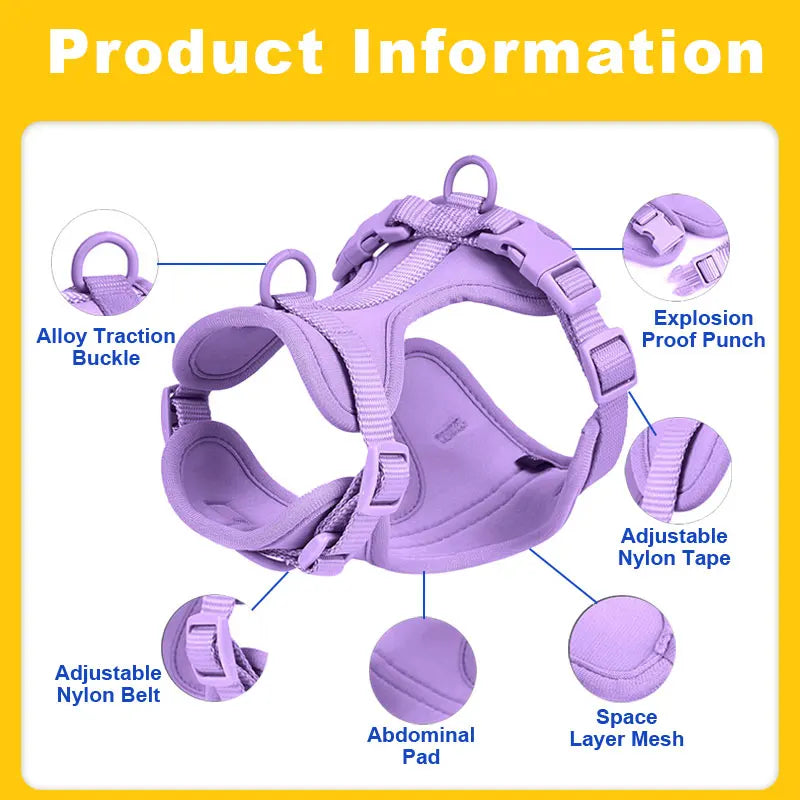 Practical Waterproof Tactical Dog Harness No-Pull Design with PVC Nylon Oxford for Large
