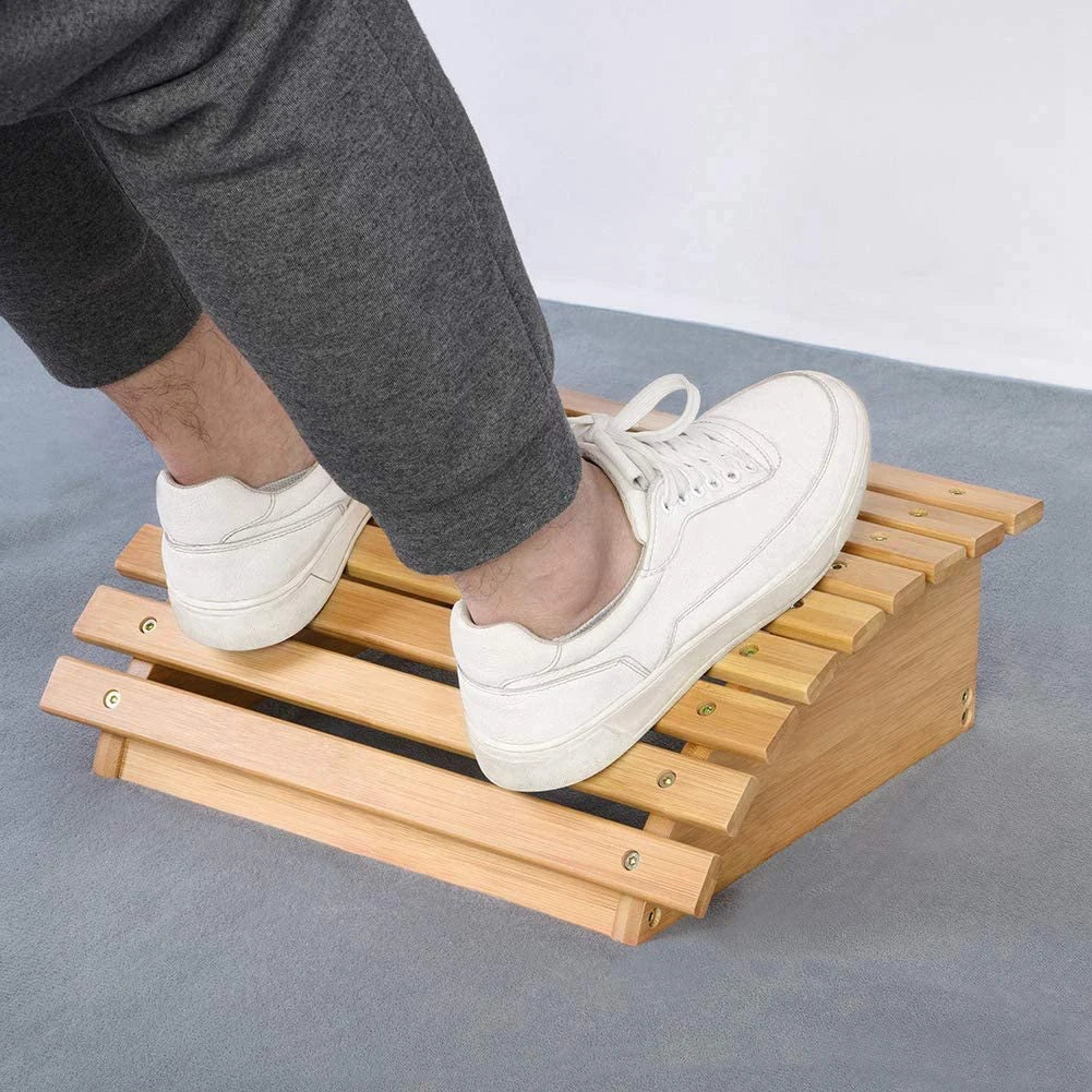 Ergonomic Bamboo Footrest Foot Stool Under Desk Footrest with Massager Rollers for Office