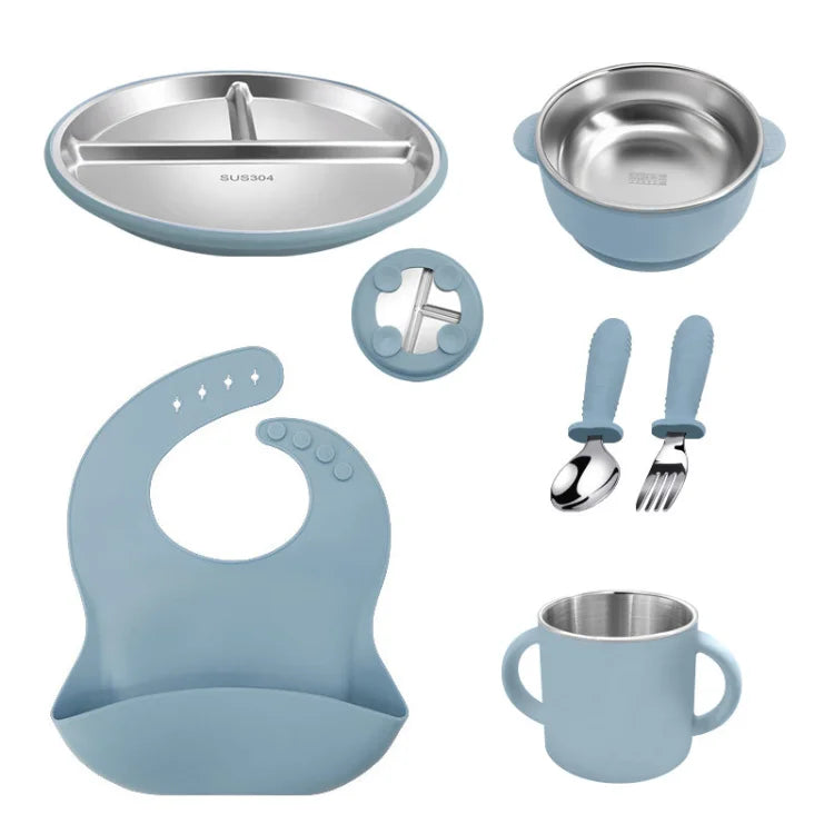 Children'S New Silicone & Stainless Steel Baby Toddler Feeding Cutlery Set 6 in 1 BPA