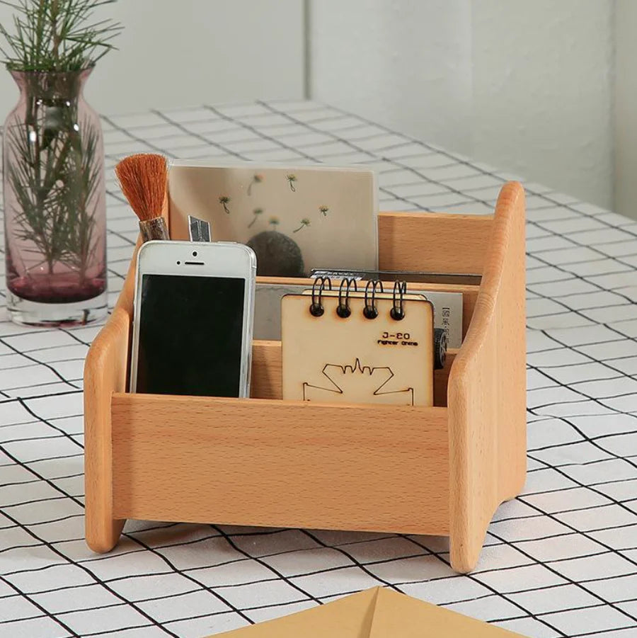 Beech Wood Natural Color Modern Handmade Multifunction Storage Box Organizer