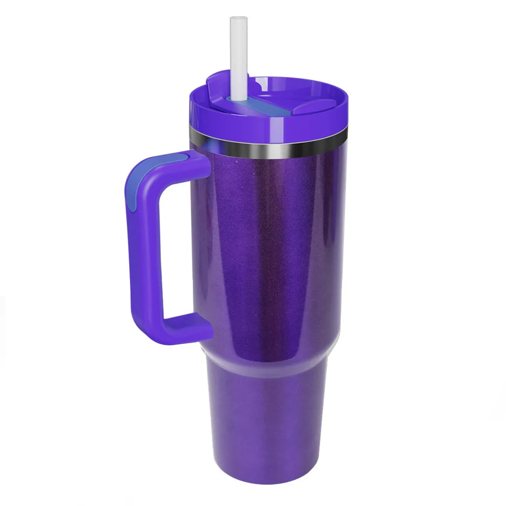 304 Stainless Steel 40oz Double Wall Vacuum Insulated Tumbler with Straw and Hand Grip