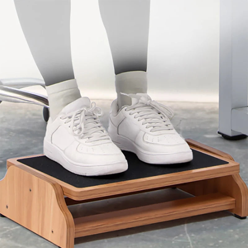 Bamboo Rocking Foot Rest Modern Ergonomic Adjustable Stool with Non-Slip Surface