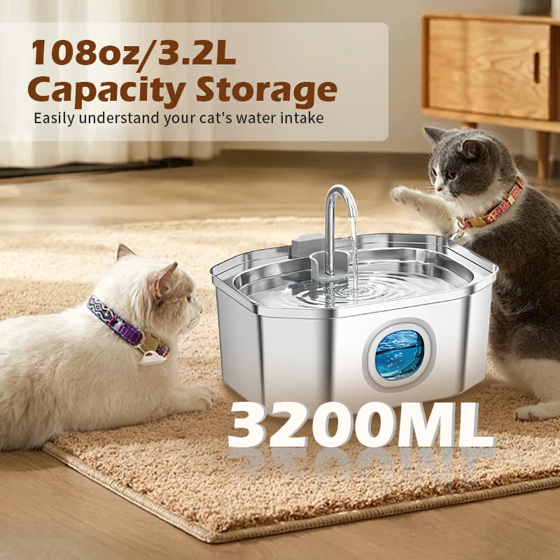 Buy 304 Stainless Steel Pet Water Fountain Automatic Cat Dispenser Dog Drinking Fountain