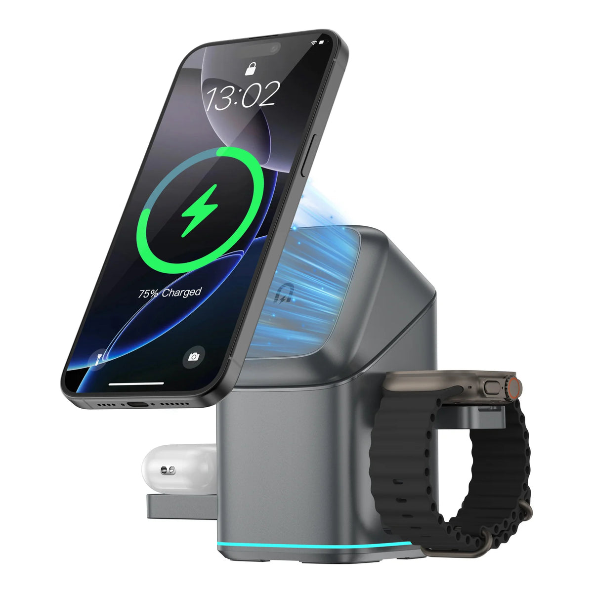 Qi2 Foldable Magnetic 3-in-1 15W Fast Wireless Charging Station for Mobile Phones,