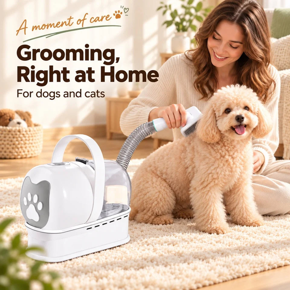 7 in 1 Pet Grooming Vacuum Kit with 1L Dust Cup and 1.5m Hose Dog and Cat Hair Trimmer