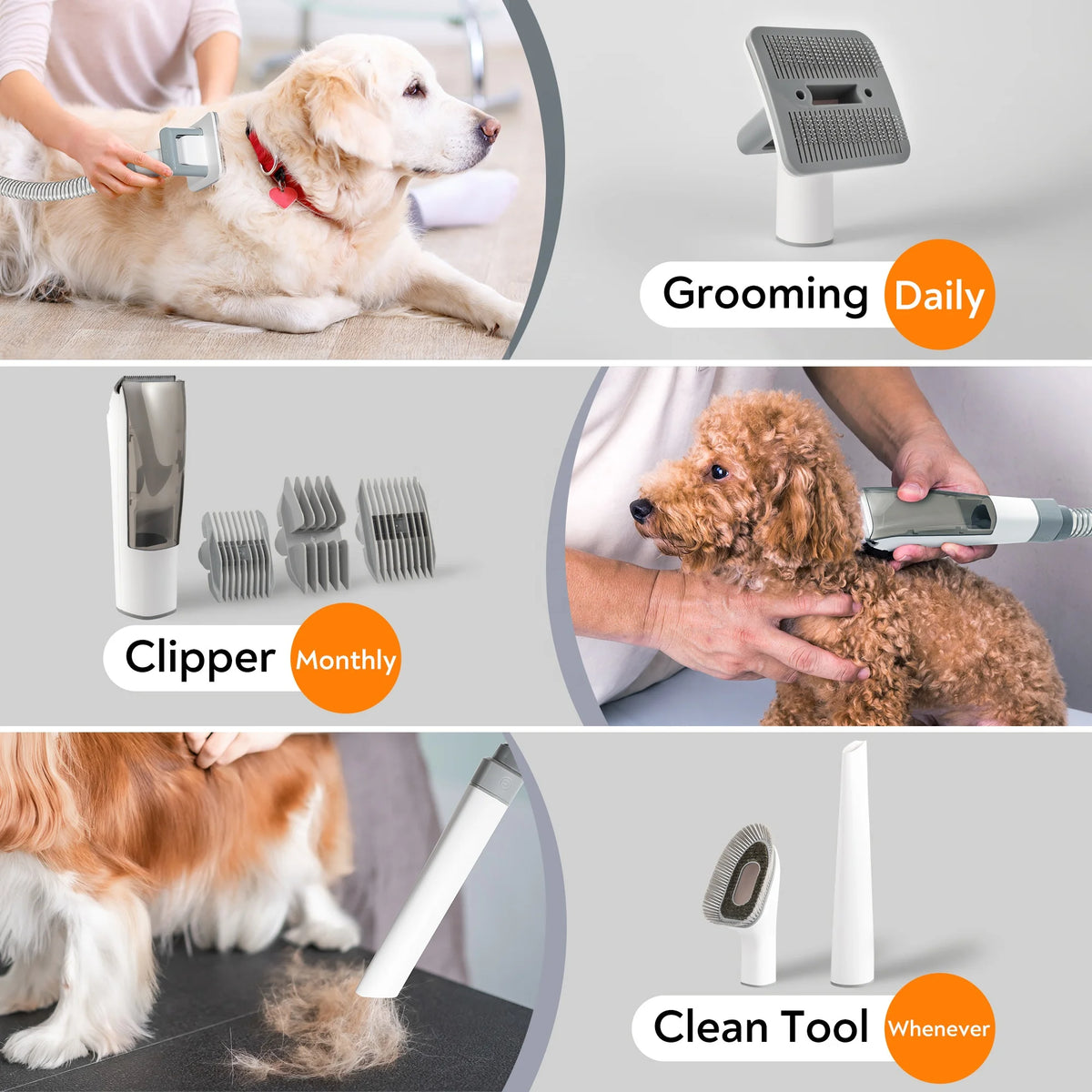 Customizable Set Vacuum Hair Removal Clippers Pet Grooming Tools Including Dog Cat