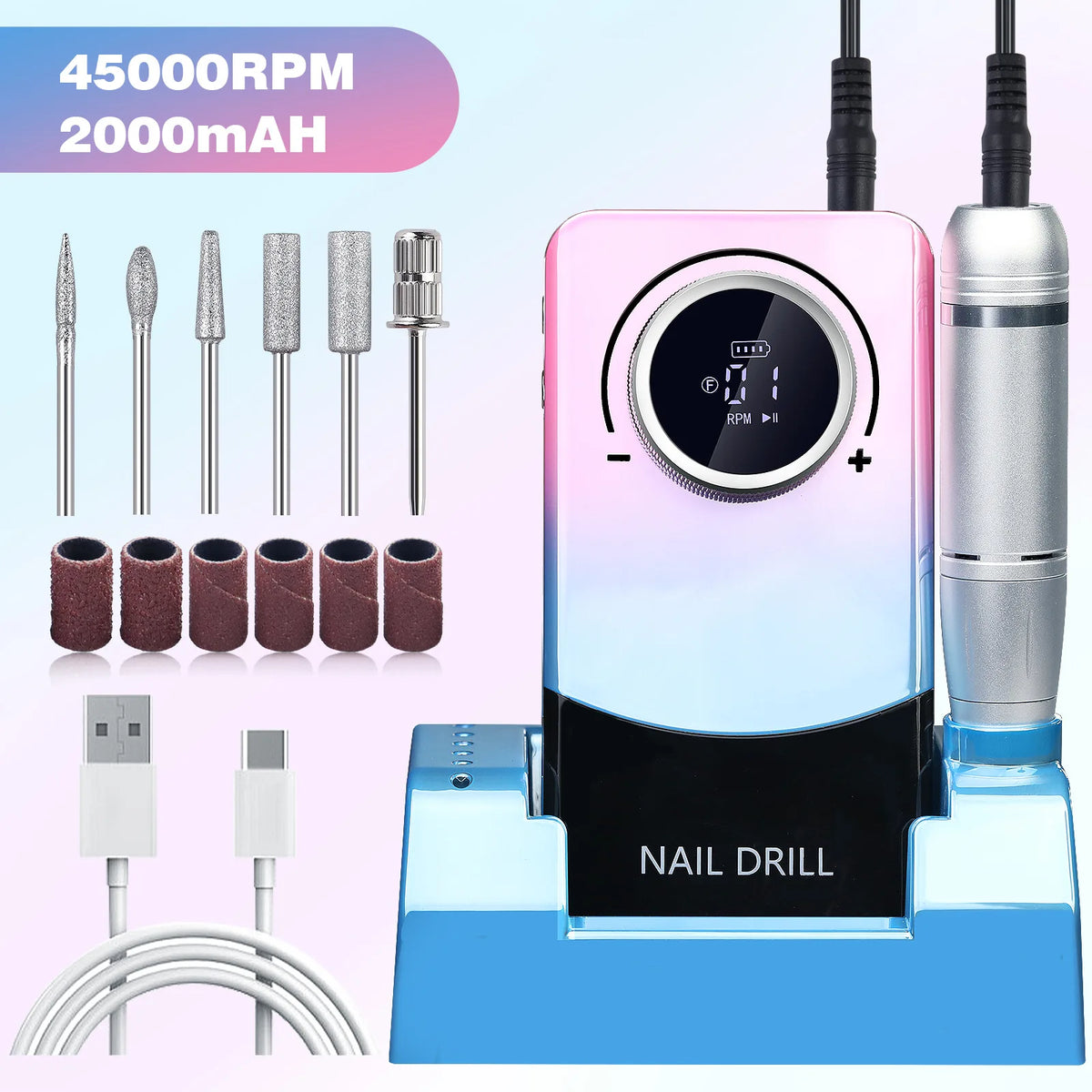 High Speed 45000rpm Professional Electric Nail Drill Machine Portable for Nail Salon