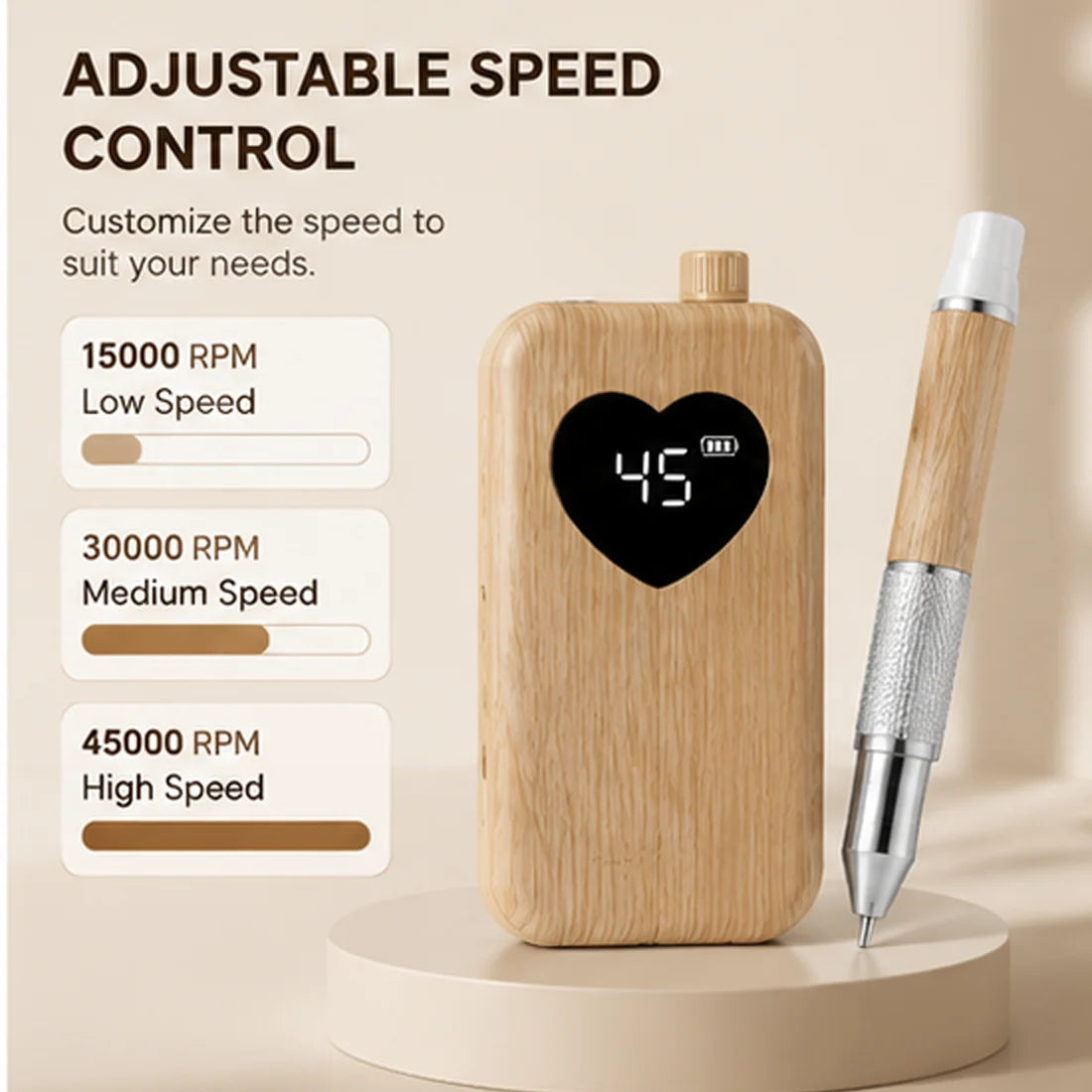 New Nail Grinding Machine 45000RPM Brushless Motor Stainless Steel Wood Grain Nail