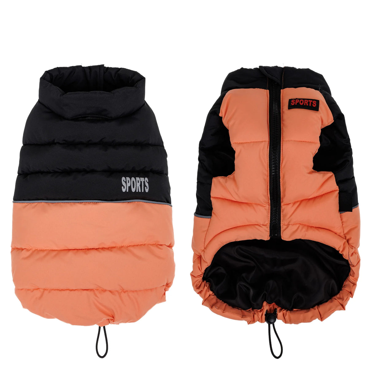 Two Tone Sports Dog Puffer Vest Winter Warm Pet Coat Reflective Strip Zipper Design