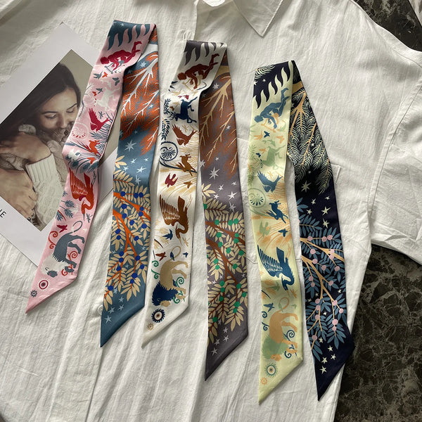 5*86 Cm Neck 100% Silk Scarf Custom Printing Scarves Designer Head Bag Women Stylish