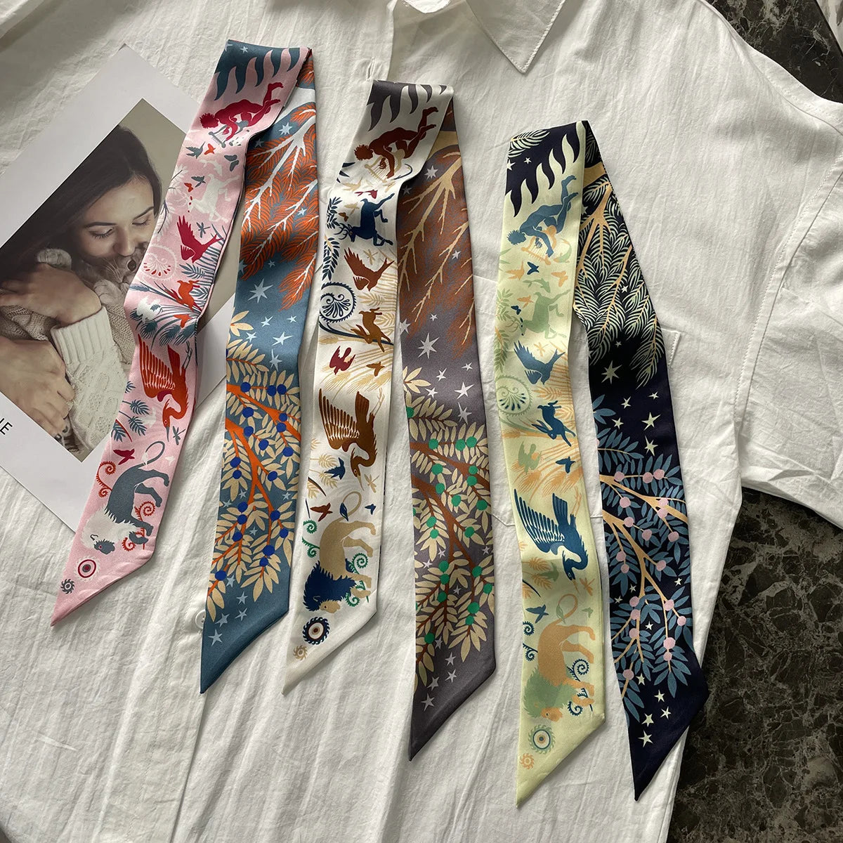 5*86 Cm Neck 100% Silk Scarf Custom Printing Scarves Designer Head Bag Women Stylish