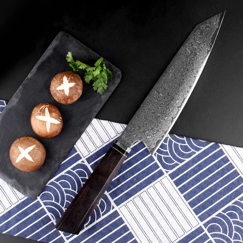 Keensun 67-Layer VG10 Damascus Steel Chef Knife with Ebony Wood Handle Ambidextrous Up