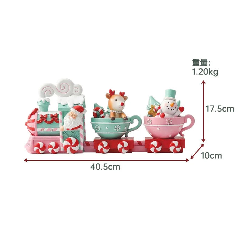 Christmas Three Festival Small Train Ornament Gingerbread Deer Snowman Tea Cup Desktop