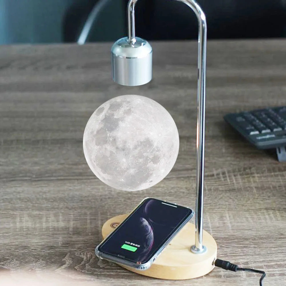Smart 3D Printing Magnetic Levitating Moon Desk Lamp With Wireless Charger