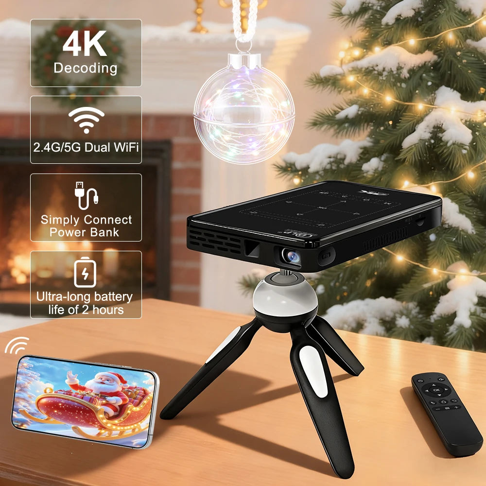Portable DLP Mini Projector Android 14 Smart Pocket Projector WiFi 120 Inch for Personal