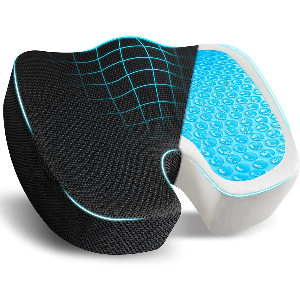 Cooling Gel Memory Foam Seat Cushion with Coccyx Cut-Out, 46 x 37 x 7.5 cm