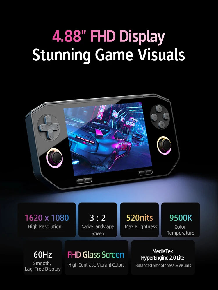 EX8 Retro Game Console Android 14 System Open Source Handheld Console 4.88-Inch HD Screen