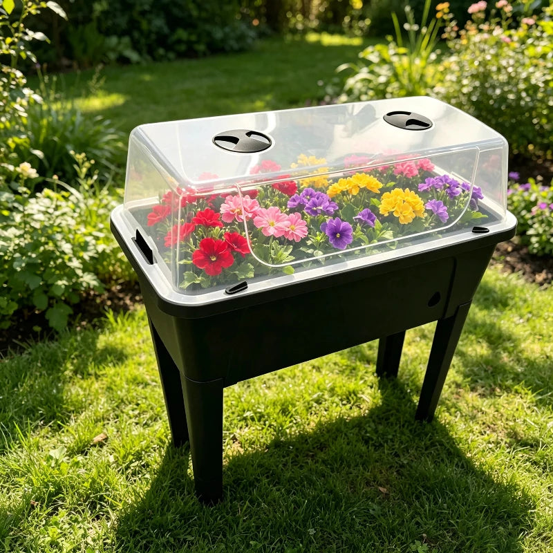 Eco-Friendly Black Plastic Self Watering Elevated Planter Box with Protecting Lid