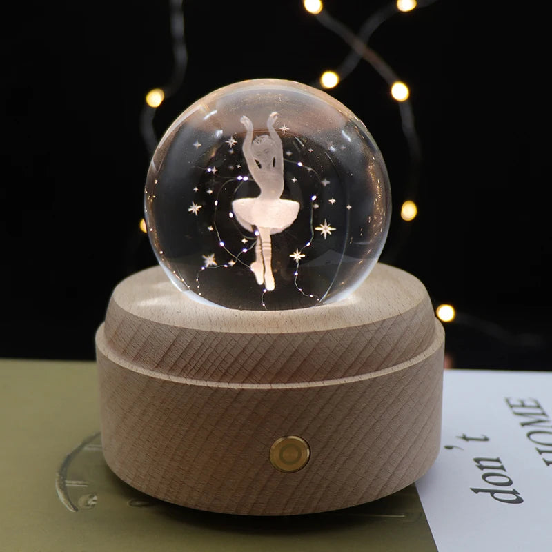 Creative Electronic Gift Lamp Decoration 3D Crystal Ball Night Light With Rotating Music
