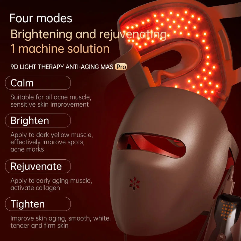 Rechargeable LED Face and Neck Mask with Red Light, Brown or Black
