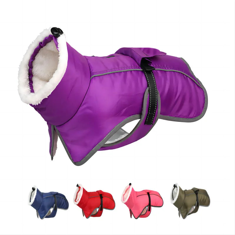 Pet Coat Thickened Dog Winter Coat With Sherpa Collar Waterproof Windproof Jacket Wit