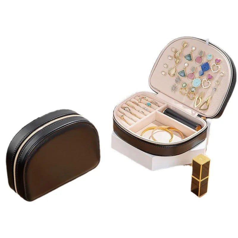 X133 Portable Travel Jewelry Box-Small 2-Layer Oval Jewelry Organizer with Zipper