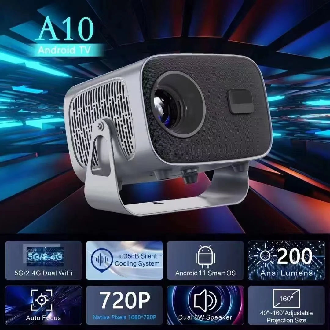 YDH-A10 Mini Projector 200 Lumens 720P LED Portable Android Screen Projector WiFi BT5.0