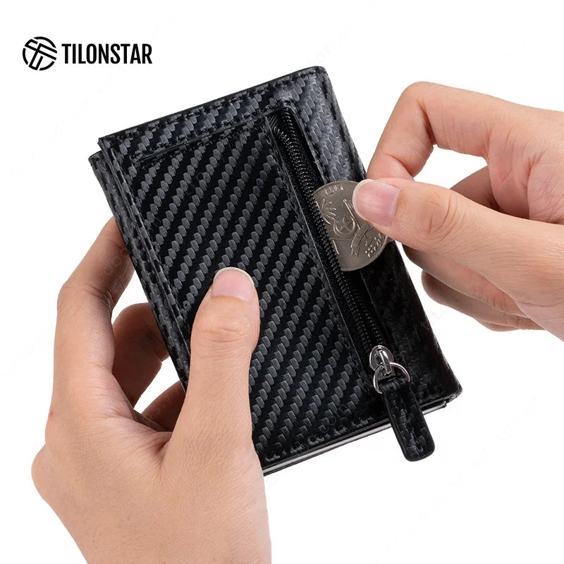Minimalist Carbon Fiber RFID Metal Wallet Smart Aluminum Wallet Men Mini Card Protector