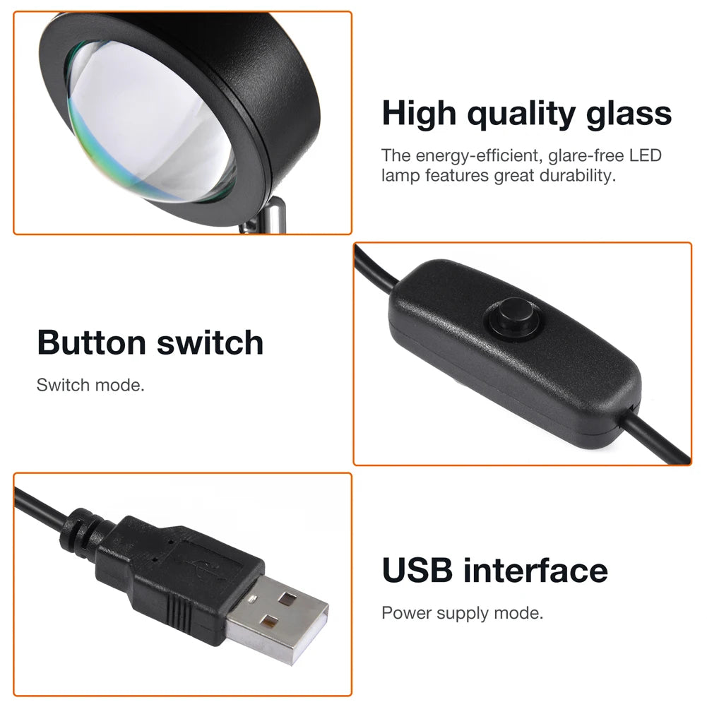 Portable Sunset Projection Lamp, Night Light Projector Led Lamp, 180 Degree Rotation