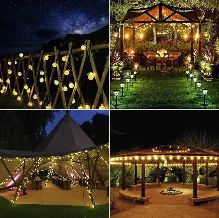 Waterproof Outdoor Garden Solar Crystal Ball Lamp 40 Feet 100 LED 8 Lighting Modes