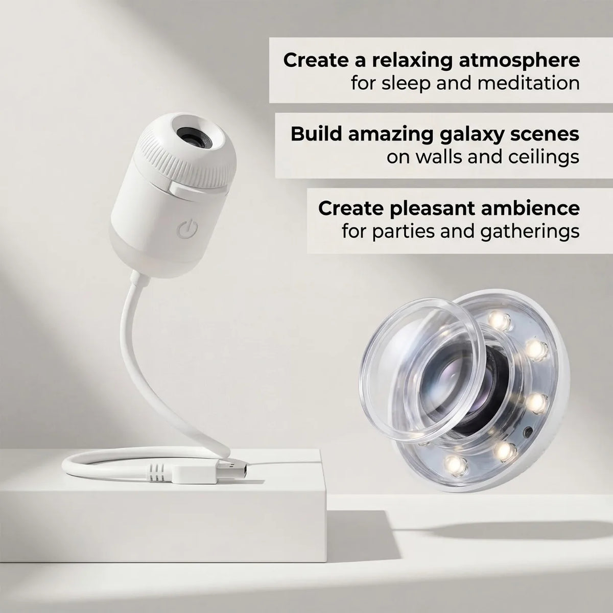 Projector Projection Night Light With RGB Starry Sky Feature USB Powered LED Warm White