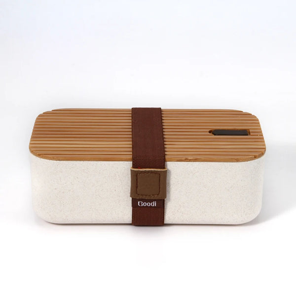 Rectangular Bamboo Fiber Bento Lunch Box with Bamboo Lid, 34 oz