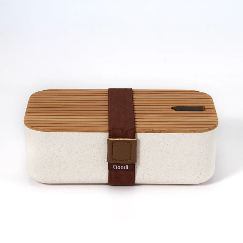 Goodi Journey Retangular Bamboo Fiber Bento Lunch Box Eco Bentobox with Bamboo Lid 34oz