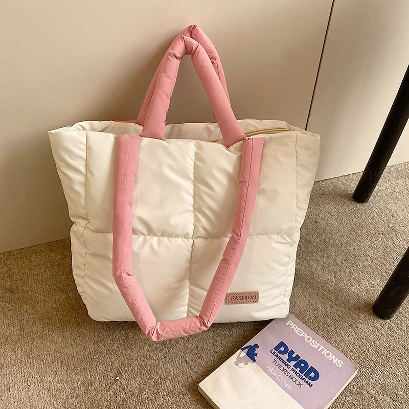Large Capacity Shoulder Bag Women Fashion Nylon Puffer Handbag Woman Soft Quilted