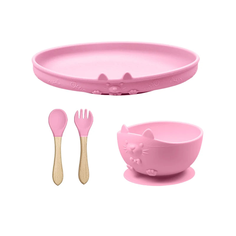 Food Grade Silicone Baby Feeding Set With Cup Bowl Plate Bib Spoon and Fork Easy Clean