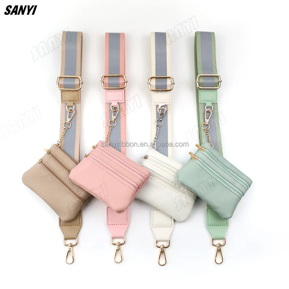Reflective Strip Phone Strap With Zippered Pouch Adjustable Cellphone Lanyard Crossbody