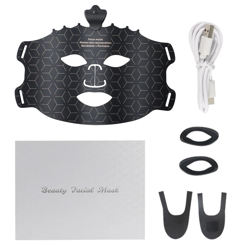 Rechargeable LED Face Mask with 460/590/630/850nm Light and Adjustable Timer