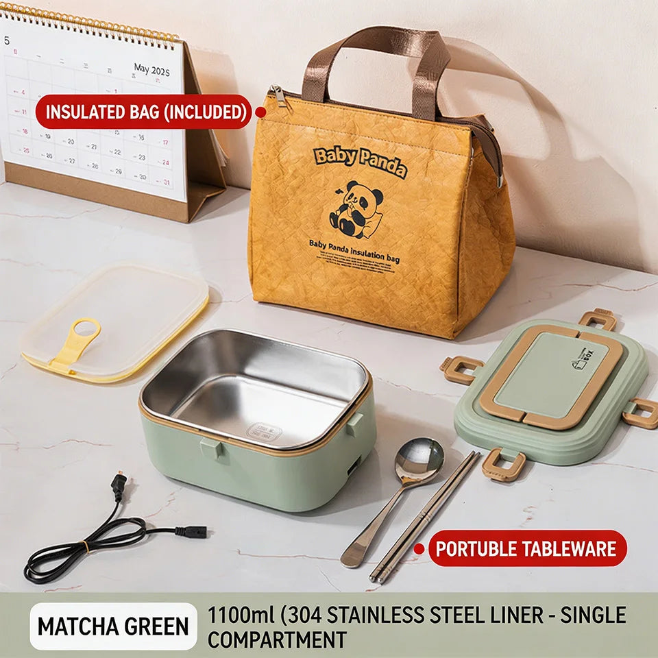 Electric Heating Lunch Box, No Water Needed 304 Stainless Steel Food Warmer,