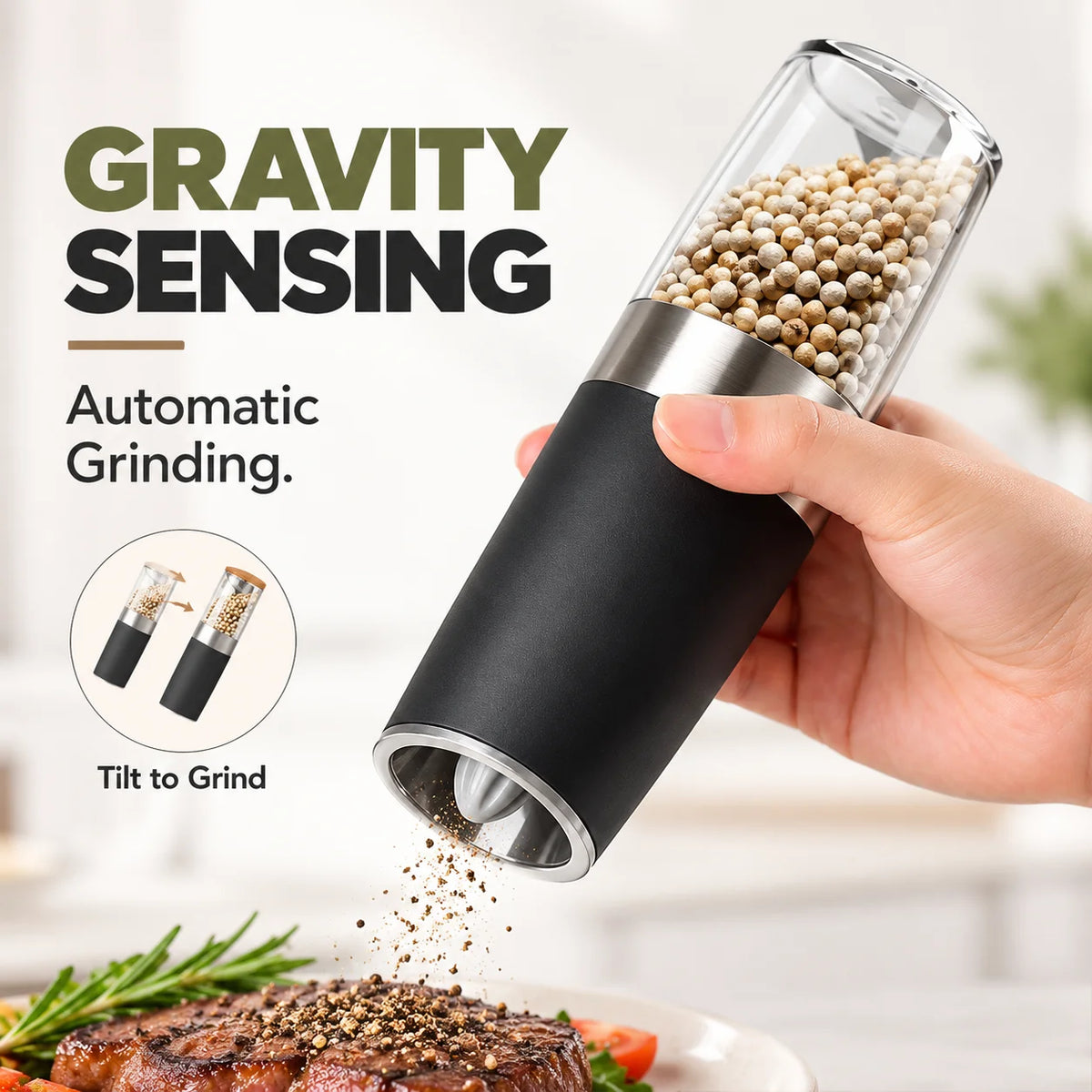 Gravity Electric Salt and Pepper Grinder Automatic Spice Mill with Adjustable Coarseness