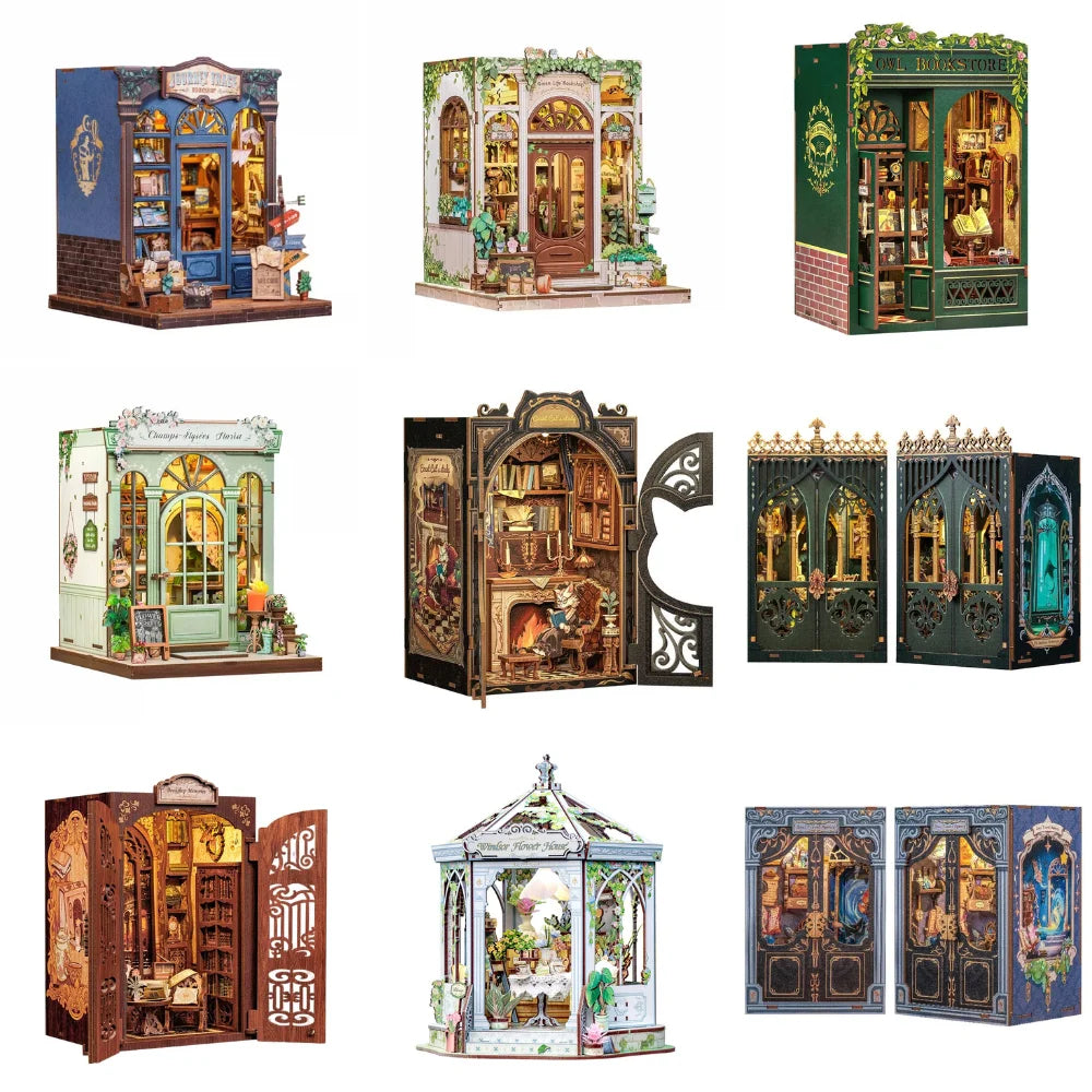 Top Gift DIY Book Nook 3D Wooden Puzzle Miniature House DIY Craft Kit Assembled Wooden Toy