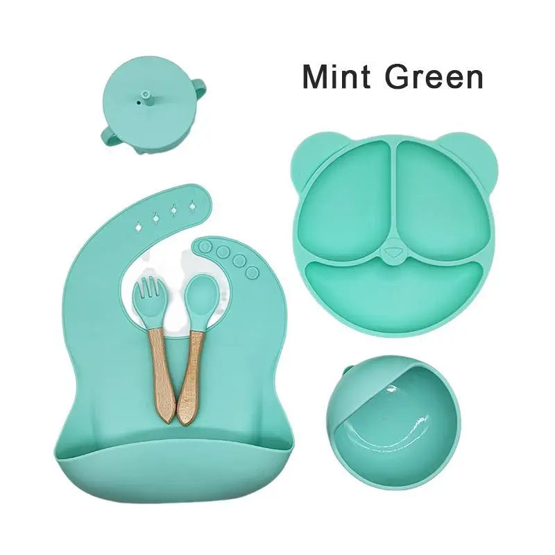 Children'S Silicone Baby Feeding Set BPA Free Toddler Dinnerware Includes Bib Plate Bowl