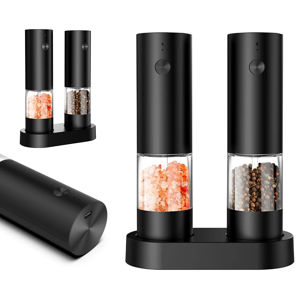 Electric Salt and Pepper Grinder Set Automatic USB Battery Pepper Mill Shakers Easy
