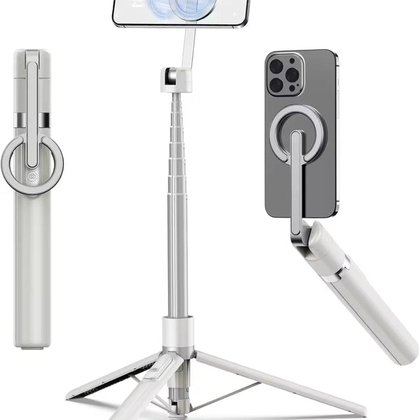 Magnetic Selfie Stick Tripod with Aluminum Phone Mount for Travel, White