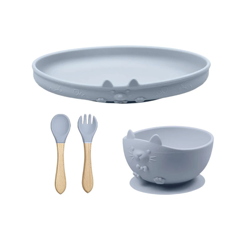 Food Grade Silicone Baby Feeding Set With Cup Bowl Plate Bib Spoon and Fork Easy Clean