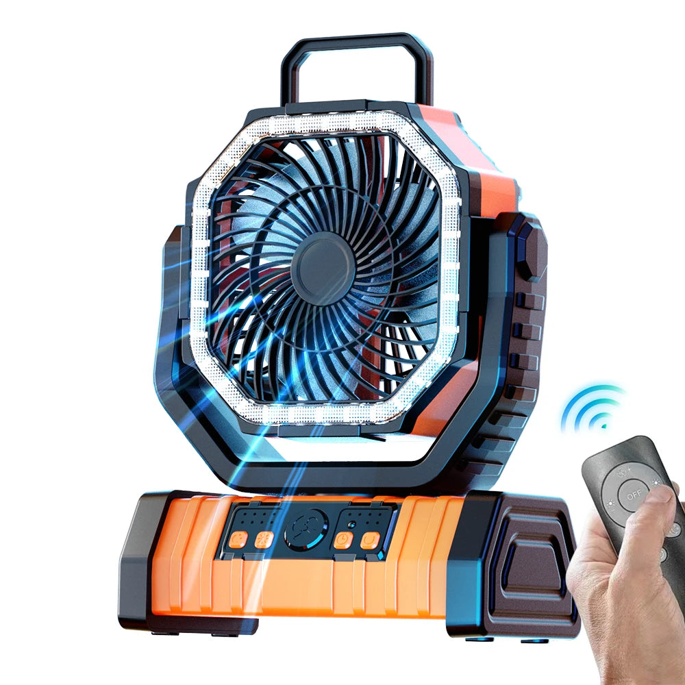 20000mAh Rechargeable Outdoor Camping Fan With LED Light Power Bank USB Charging Remote
