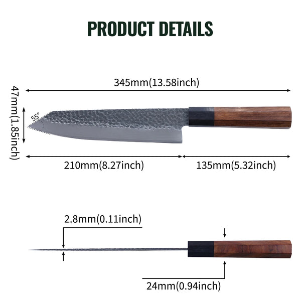 Bubinga Wood Handle Hammered Texture Kitchen Knife Custom 67 Layer Damascus Kitchen