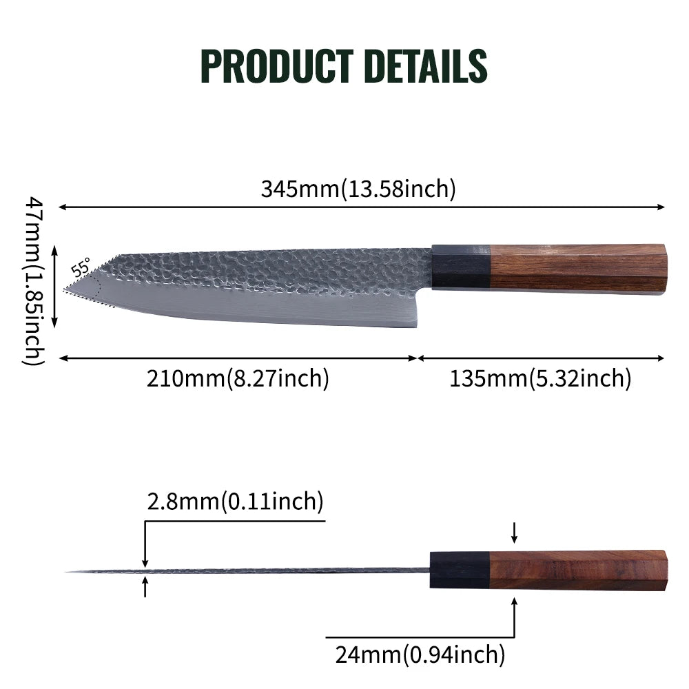 Bubinga Wood Handle Hammered Texture Kitchen Knife Custom 67 Layer Damascus Kitchen