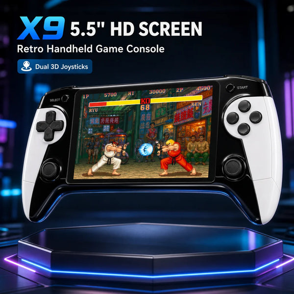X9 Retro Handheld Game Console 5.5 Inch HD TFT Color Screen Dual 3D Joysticks Linux Wi-Fi