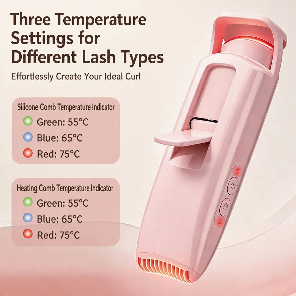 Portable Heated Lash Curler Clip Comb Three Heat Levels Flexible Silicone Strip for Daily